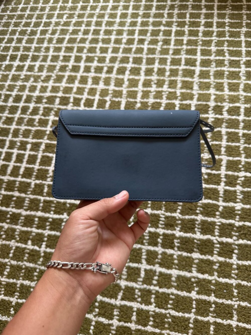 Jacquemus Slate Blue Leather Wallet On Strap Crossbody Gold Logo Chain Detail - Picture 6 of 7